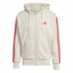 adidas Essentials 3-Stripes French Terry Full-Zip Hoodie Ανδρική Ζακέτα Μπεζ / Κόκκινη