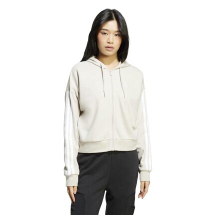 adidas Essentials 3-Stripes French Terry Full-Zip Ζακέτα Λευκό-Μπεζ