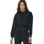 Body Action Cropped Γυναικείο Modal Φούτερ με Κουκούλα Black