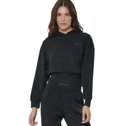 Body Action Cropped Γυναικείο Modal Φούτερ με Κουκούλα Black