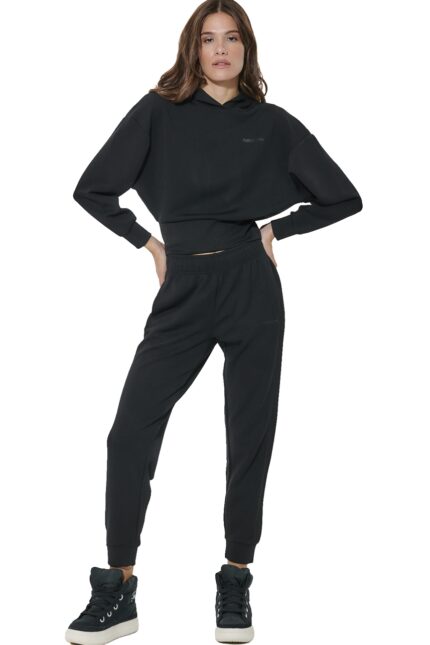 Body Action Cropped Γυναικείο Modal Φούτερ με Κουκούλα Black