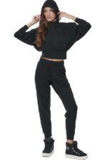 Body Action Cropped Γυναικείο Modal Φούτερ με Κουκούλα Black